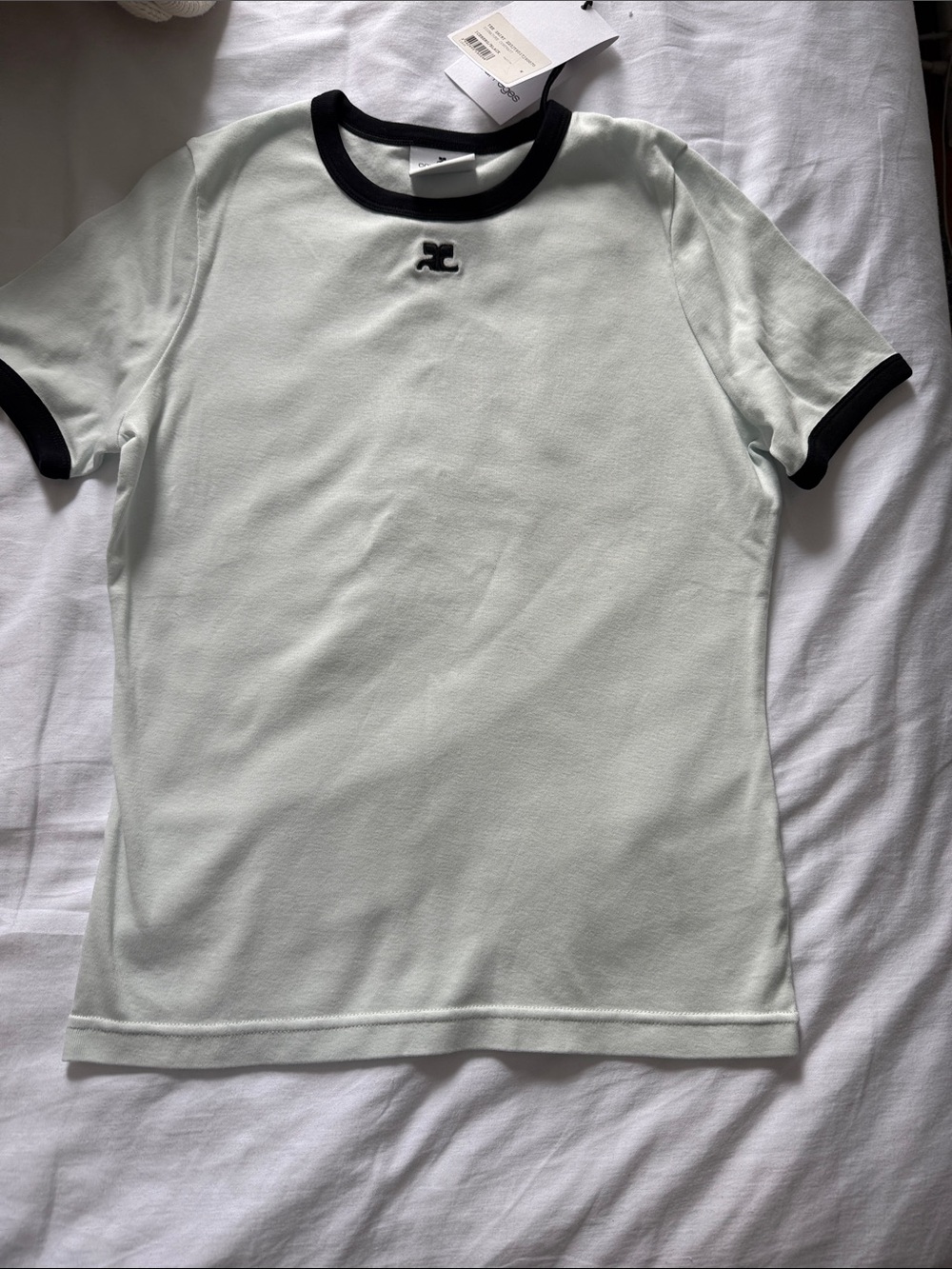 Courrèges Mint Green Ringer Tee with Black Trim